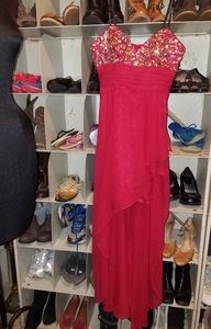 Masquerade red pinkish high low dress 3 4